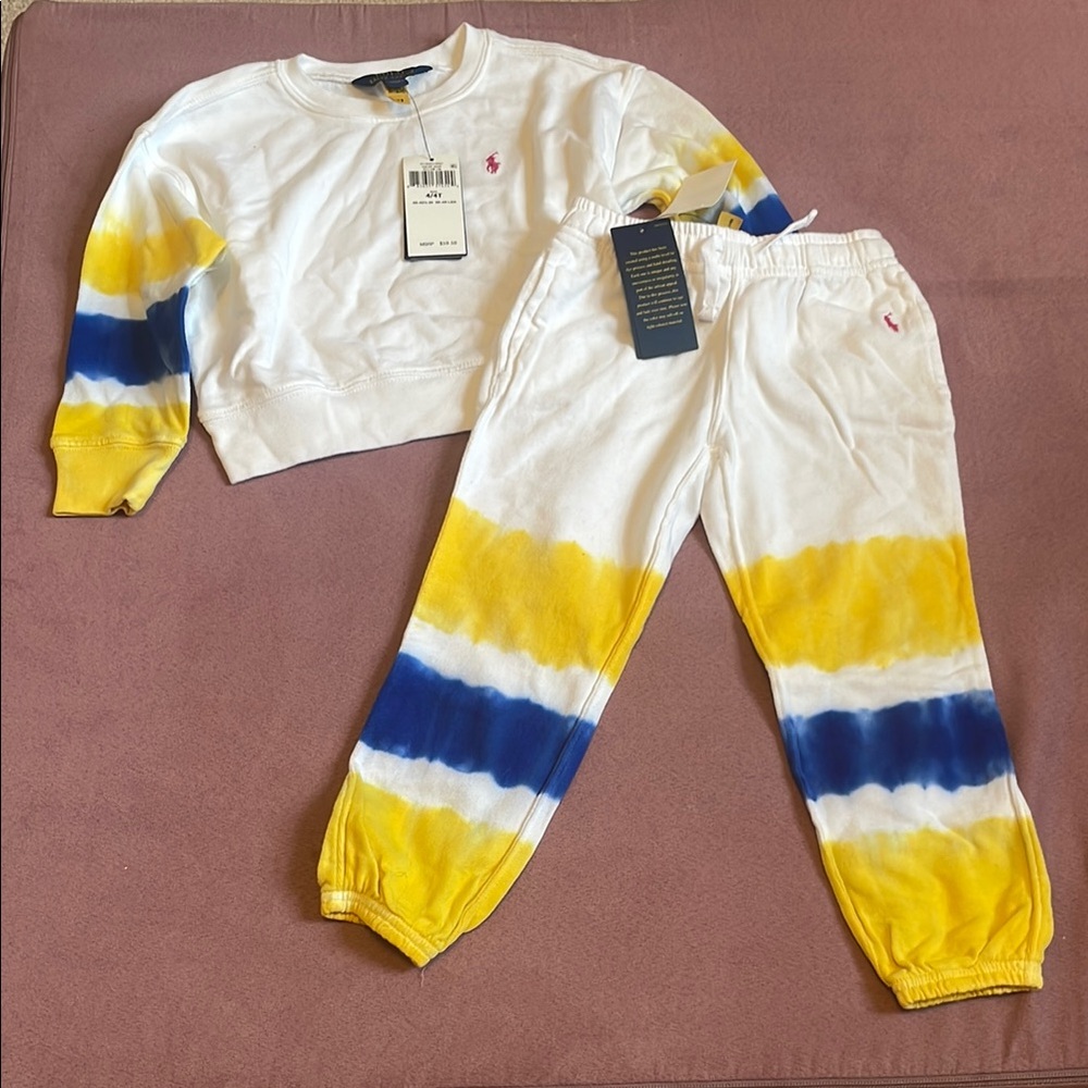 Ralph Lauren Kids Yellow and Blue Tie-Dye Sweatshirt and Joggers Set